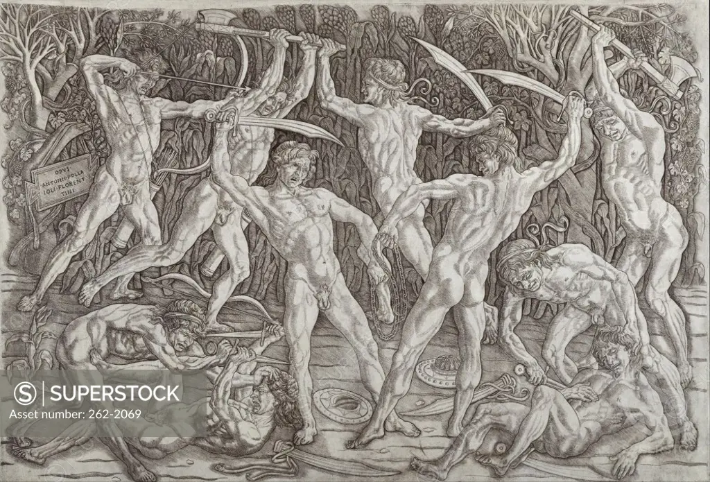 Battle of Ten Naked Men  c. 1465/70,  Antonio del Pollaiuolo (1429-1498/Florentine)  Engraving  Metropolitan Museum of Art, New York City 