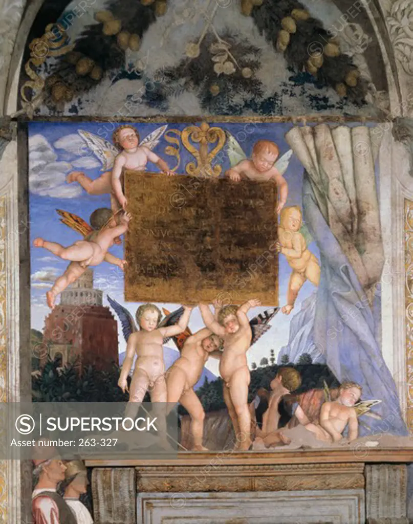 Camera Degli Sposi : Holding Dedicatory Tablet Andrea Mantegna (1431-1506 Italian) Palazzo Ducale, Mantua, Italy 