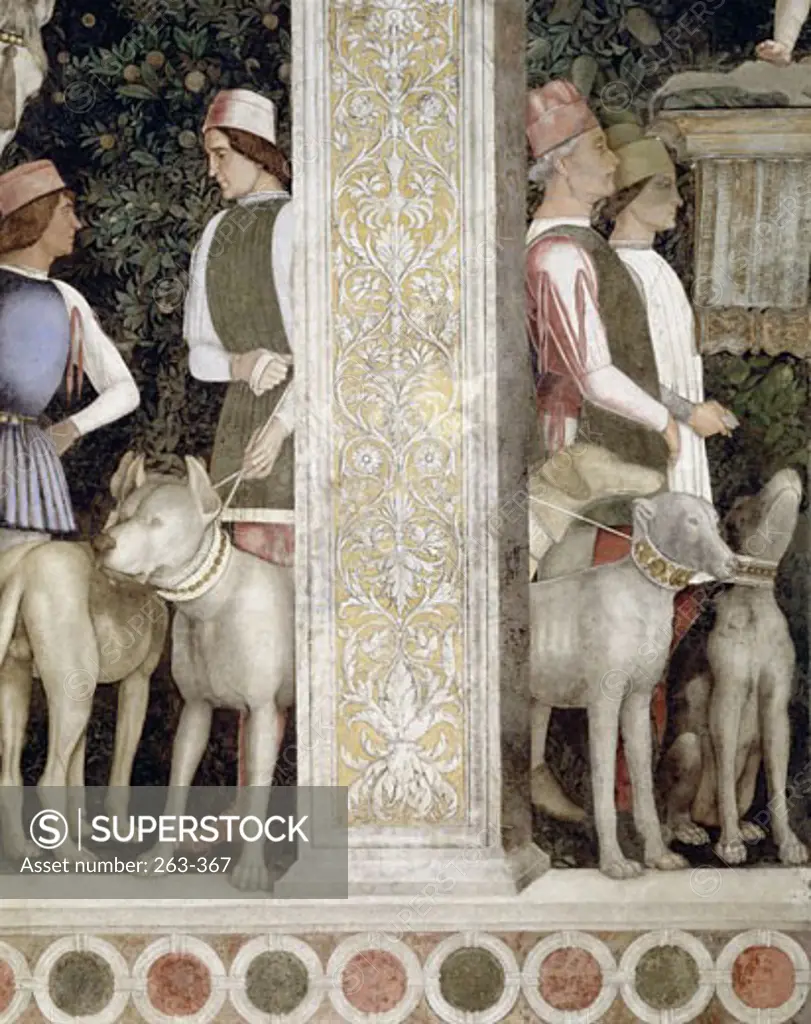 Camera degli Sposi: Grooms with Dogs (detail) by Andrea Mantegna,  fresco,  1474,  (1431-1506),  Italy,  Mantua,  Palazzo Ducale