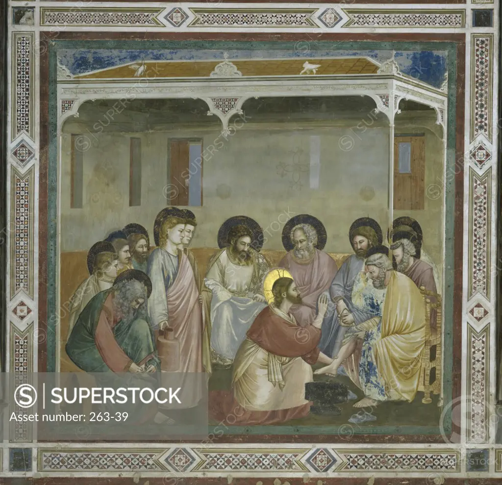 The Washing of the Feet  Giotto di Bondone (c. 1266-1337/ Florentine)  Fresco  Arena Chapel, Cappella degli Scrovegni, Padua 