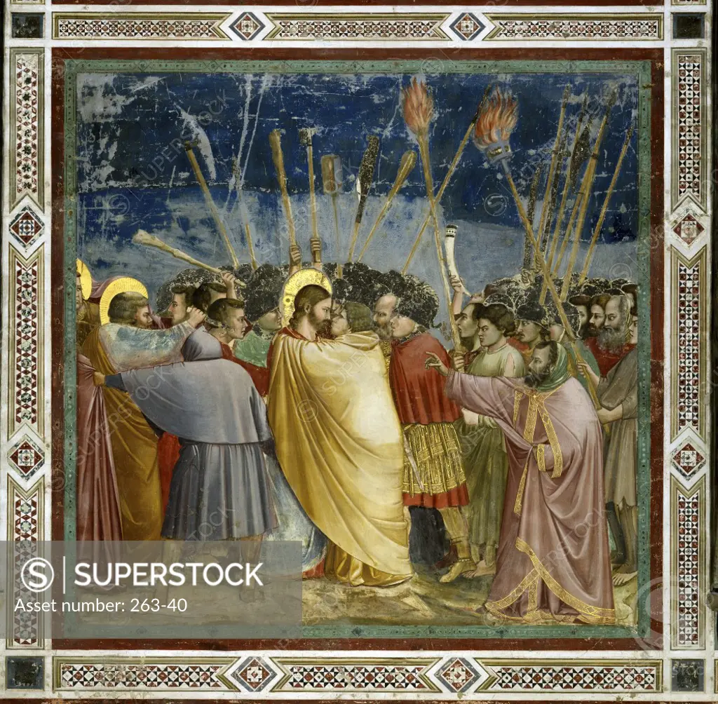 The Betrayal of Christ  Giotto di Bondone (c. 1266-1337/Florentine) Fresco   Arena Chapel, Cappella degli Scrovegni, Padua 