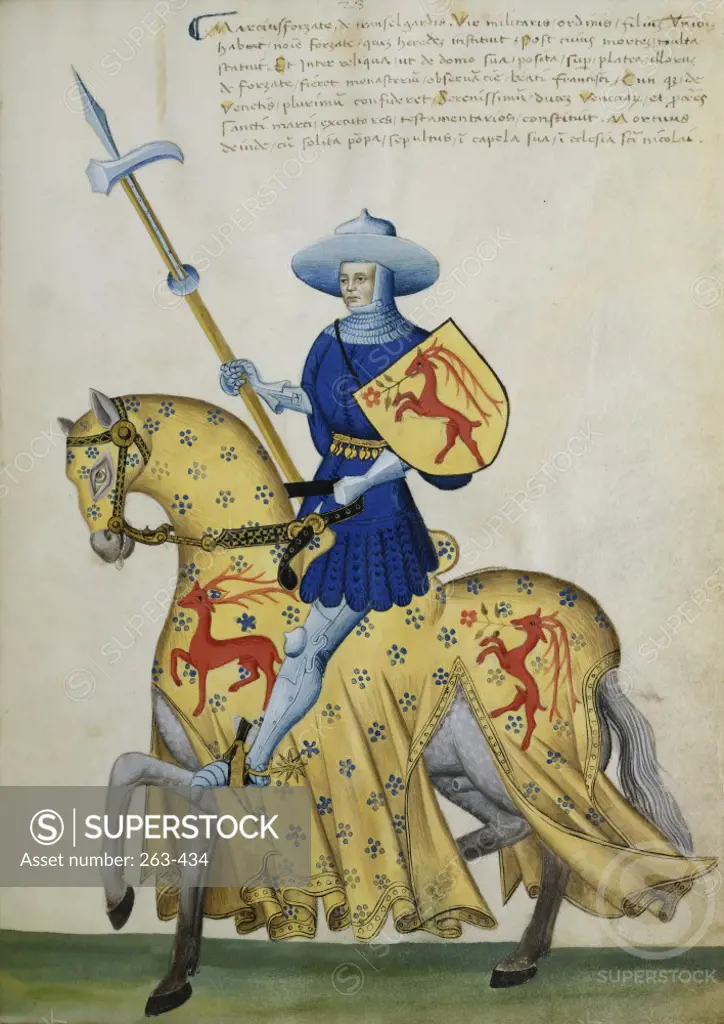 Blue Knight and Yellow Horse:  Capodilista Codex  Manuscript Illumination  Biblioteca Civica, Padua 