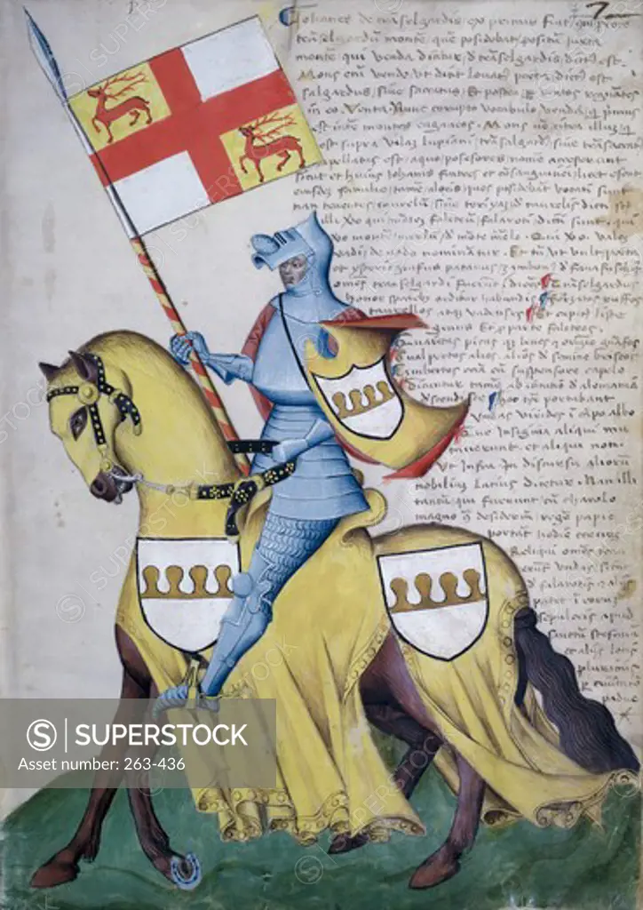 Capodilista Codex: Knight & Yellow Horse Illuminated manuscript Biblioteca Civica, Padua, Italy
