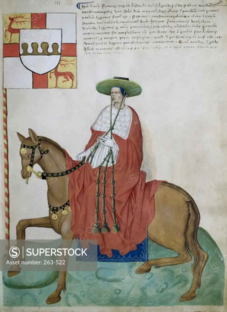 Horseback Rider with Green Hat and Long Tassels: Capodilista Codex Manuscripts Civic Library of Padua