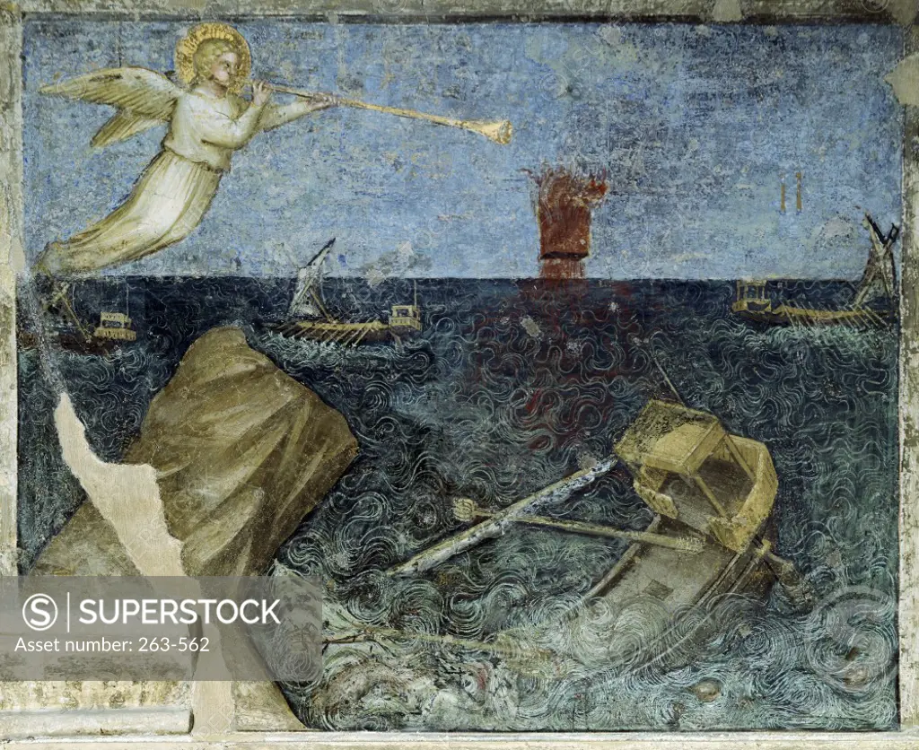 The Second Angel with the Trumpet and the Agitation of the Sea from Apocalypse:  Descent of the Holy Ghost  Giusto di Giovanni Menabuoi (op. 1363-1393/ Italian)  Fresco  Baptistry of the Cathedral, Padua 