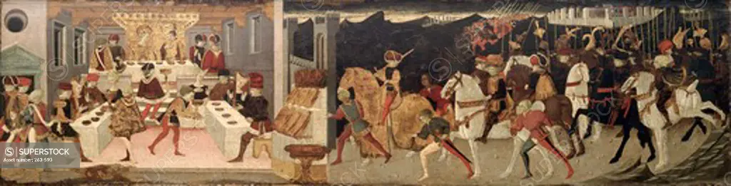 Story Of Alatiel, On Horseback and at a Banque Master of Jarves Cassoni (15th C. Italian) Museo Civico Correr, Venice, Italy