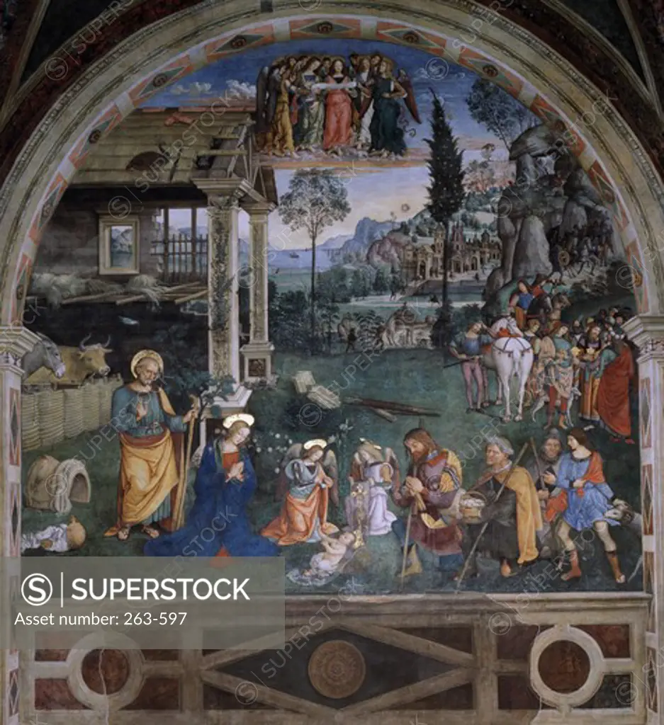 Adoration of the Shepherds Pintoricchio c.1454-1513 Italian Cappella Baglioni, Church of Saint Maria Maggiore 
