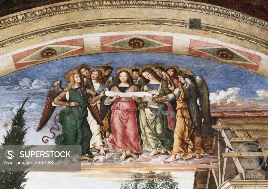 Adoration of the Shepherds  (Detail)  Bernardino Pintoricchio (c. 1454-1513/ Italian)  Fresco  Cappella Baglioni, Church of Santa Maria Maggiore, Spello, Italy 