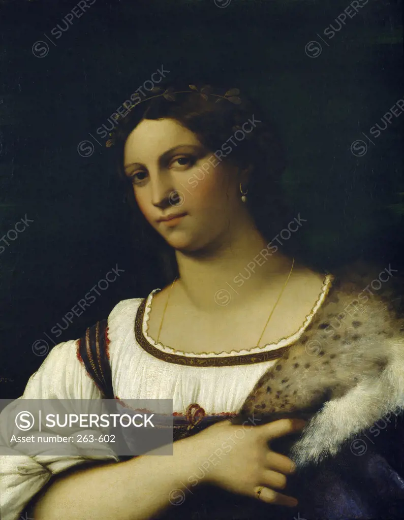 Portrait of a Lady    (La Fornarina)   1512  Sebastiano del Piombo (1485-1547/Italian)   Oil on Wood Panel  Galleria degli Uffizi, Florence