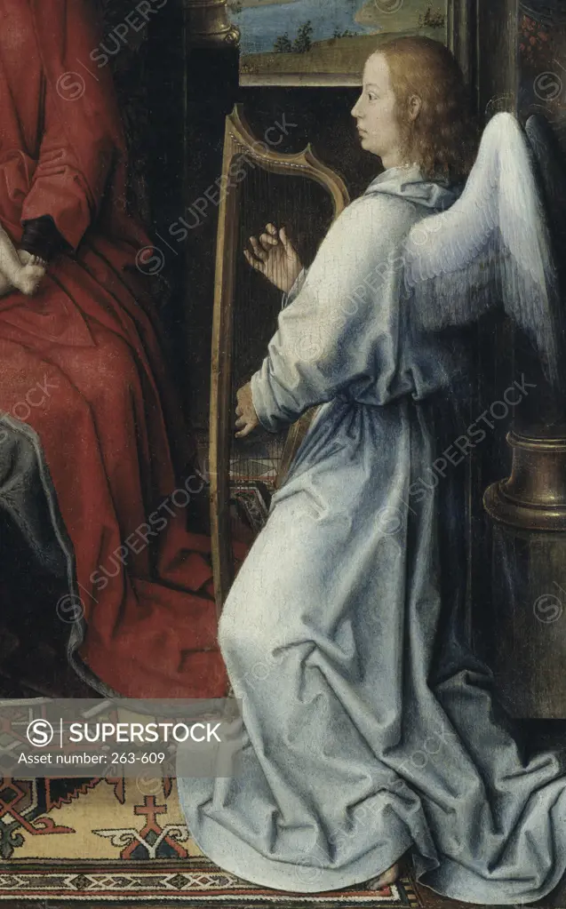 Detail form Madonna and Child with Two Angels by Hans Memling,  oil on wood,  (Circa 1433-1494),  Italy,  Florence,  Galleria degli Uffizi