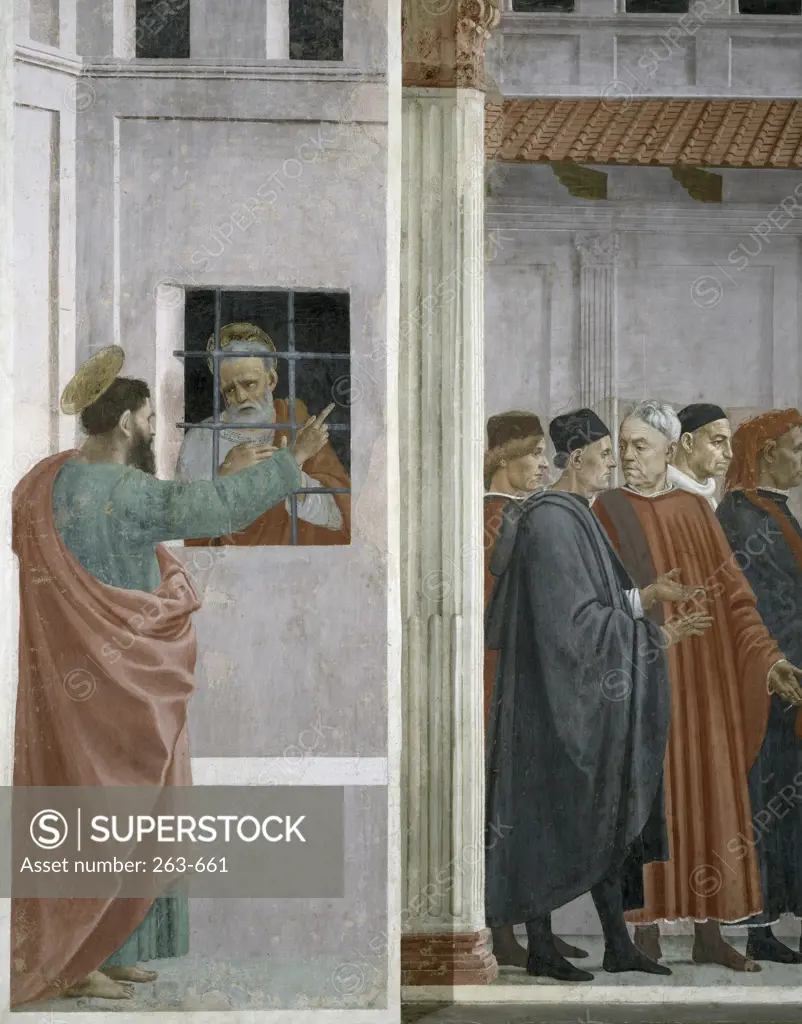 Saint Peter in Prison Visited by Saint Paul by Filippino Lippi,  fresco,  (1457-1504),  Italy,  Florence,  Santa Maria del Carmine,  The Brancacci Chapel