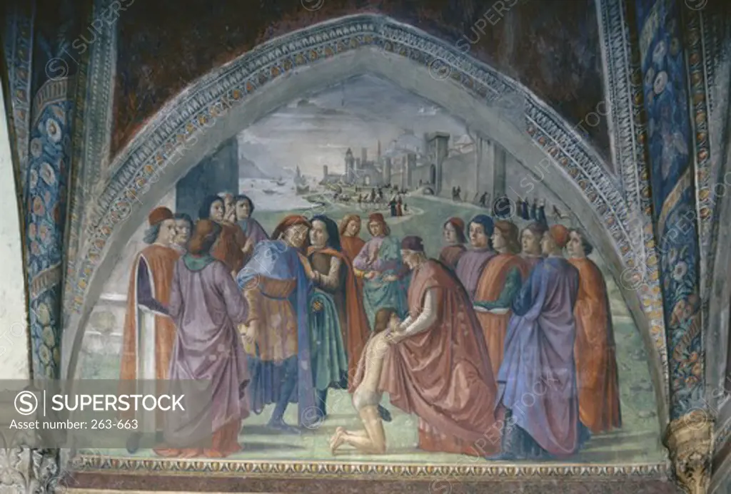 Life of Saint Francis: Renunciation of Worldly Goods 1482-85 Domenico Ghirlandaio (1449-1494 Italian)  Fresco Sassetti Chapel, Santa Trinita, Florence, Italy