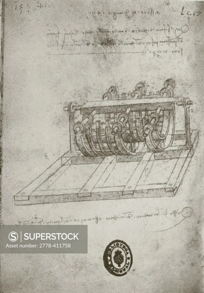 Mechanical Sketches  Leonardo da Vinci (1452-1519/Italian) Drawing 