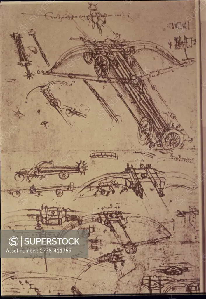 Crossbows & Catapults Leonardo da Vinci (1452-1519 Italian) Drawing 
