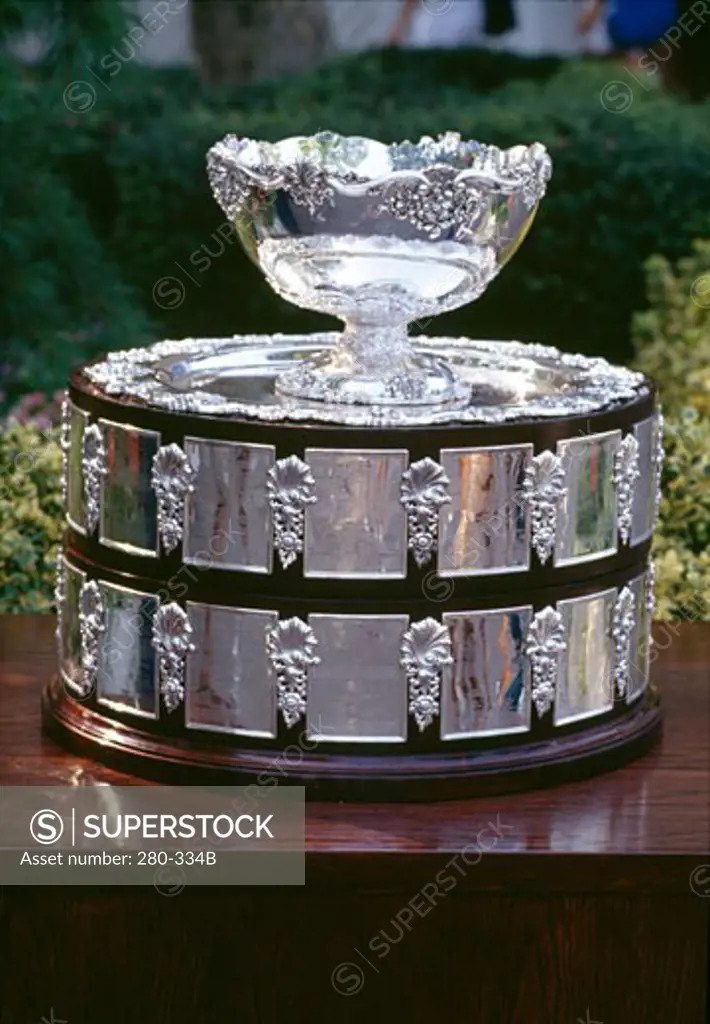 Close-up of the Davis Cup trophy