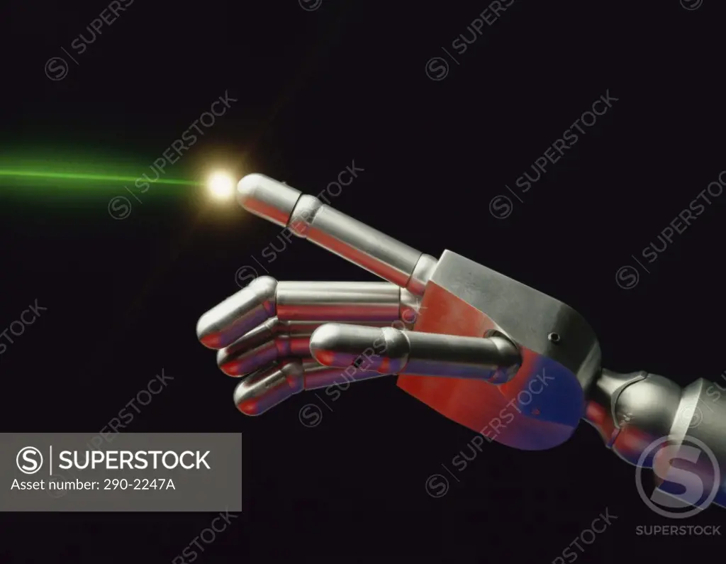 Robotic arm emitting a laser beam