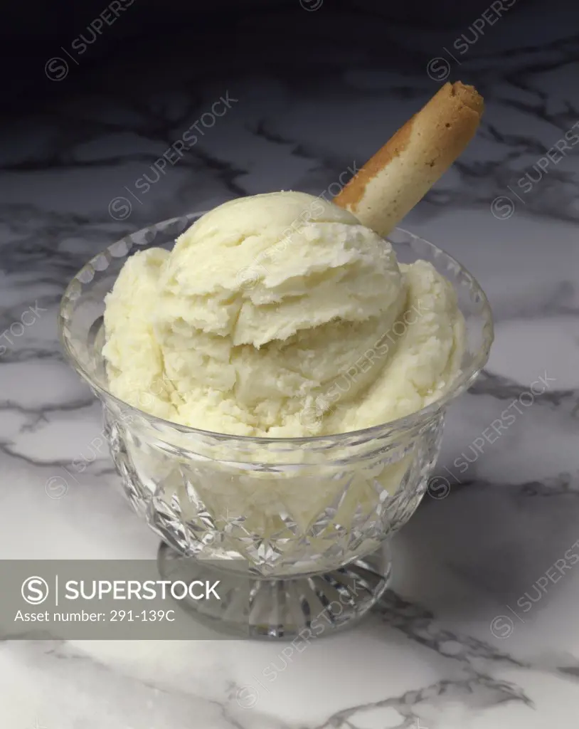 Close-up of a bowl of vanilla ice cream