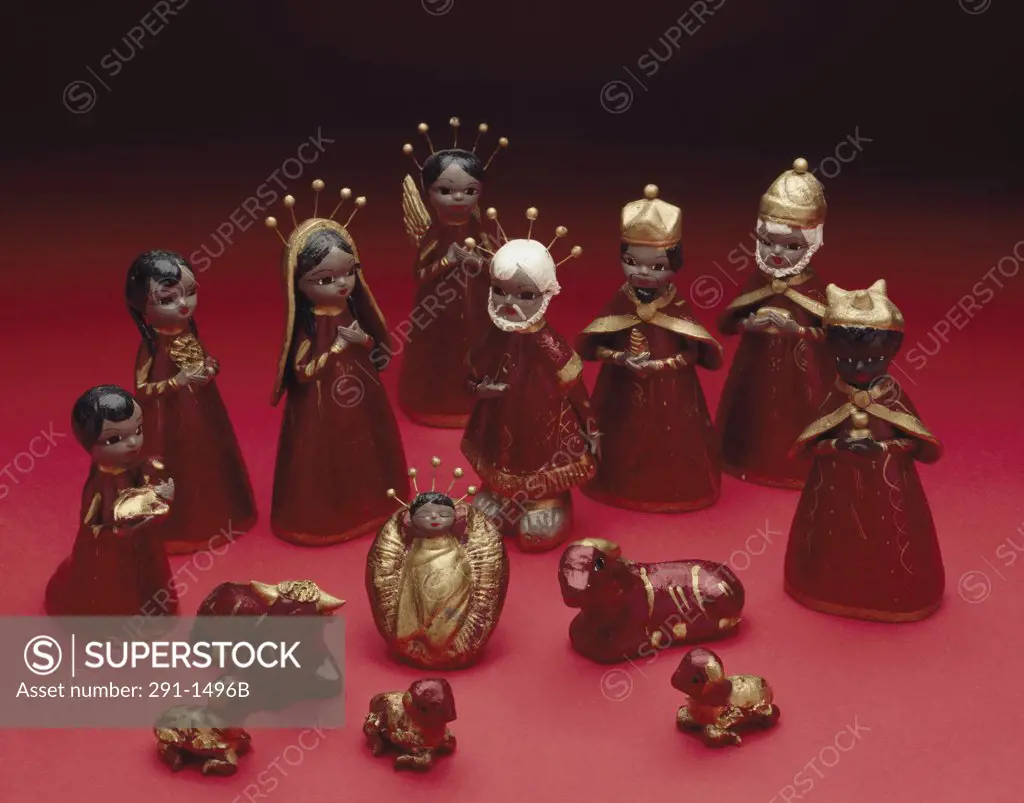 Close-up of figurines of the nativity scene