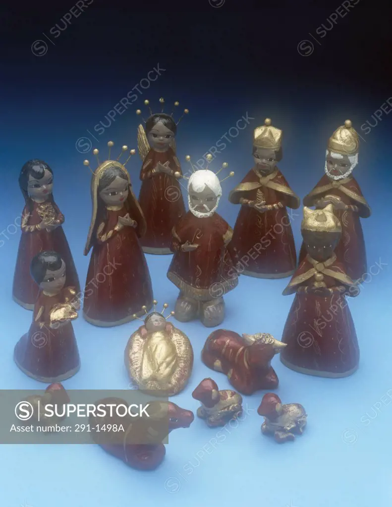 Close-up of figurines of the nativity scene