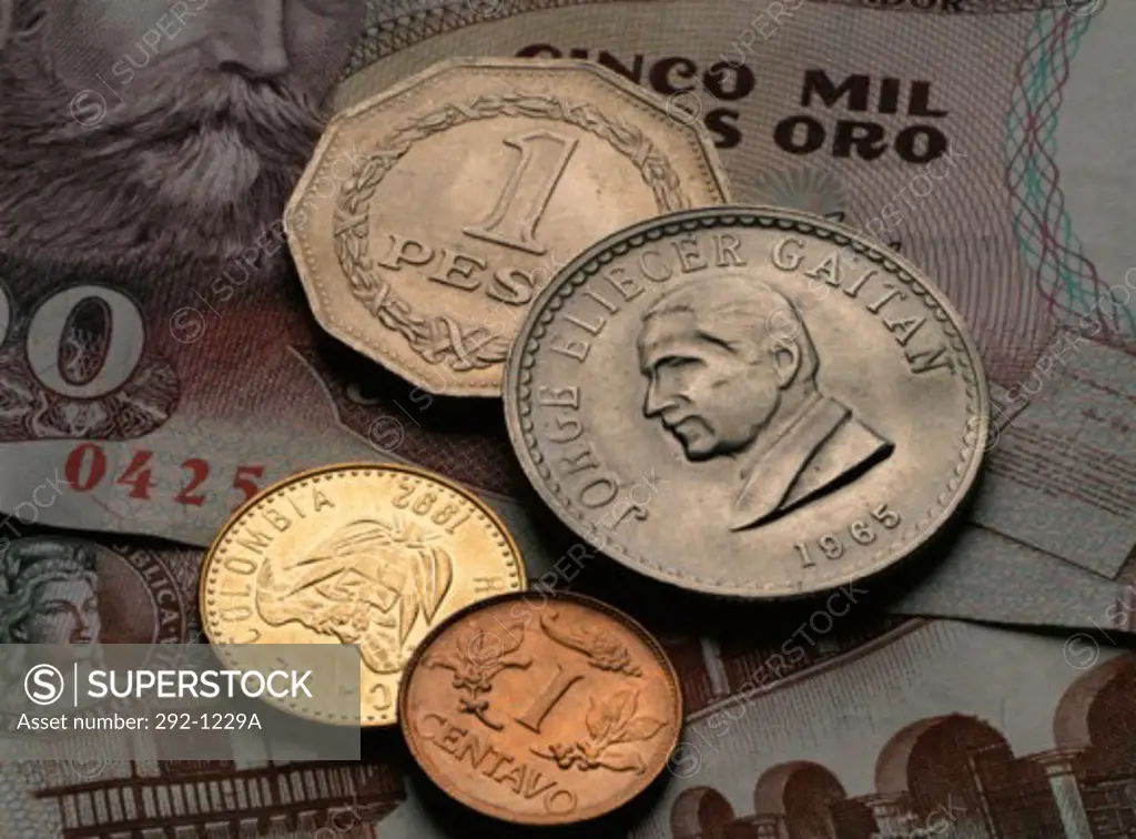 Close-up of Colombian currency