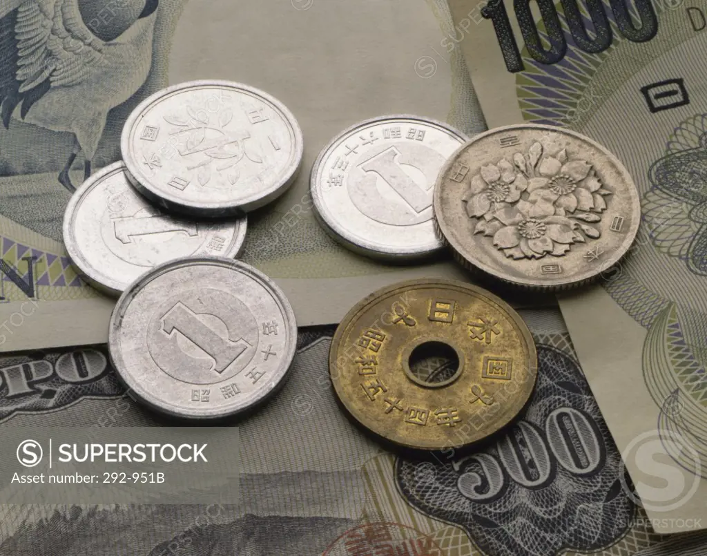 Close-up of Japanese currency
