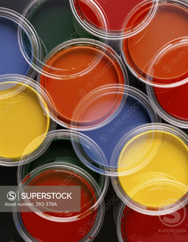 Close-up of paint cans