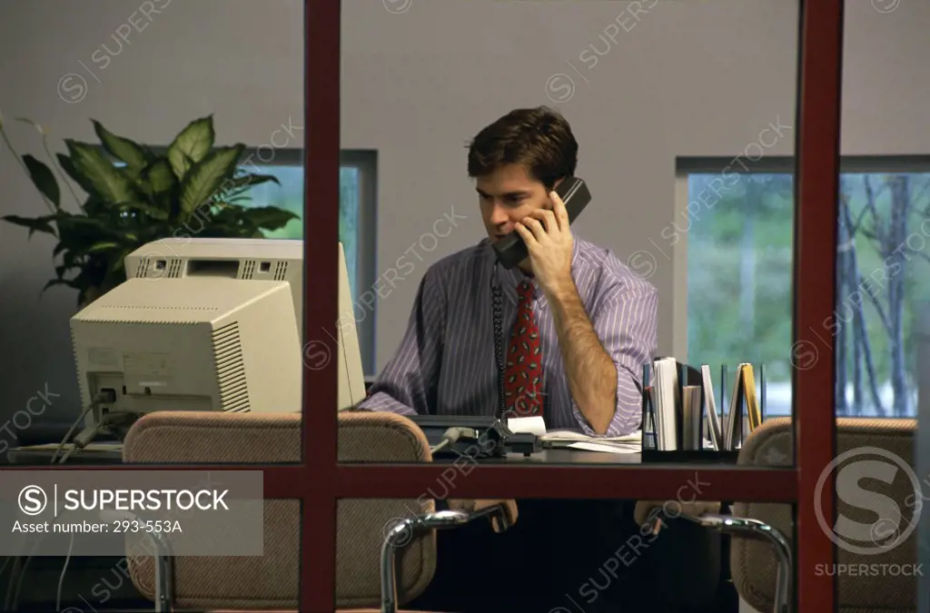 Businessman talking on the telephone in an office