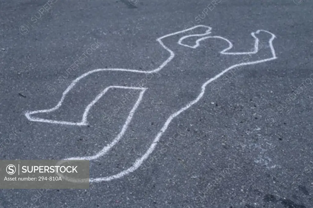 High angle view of chalk outline on the road