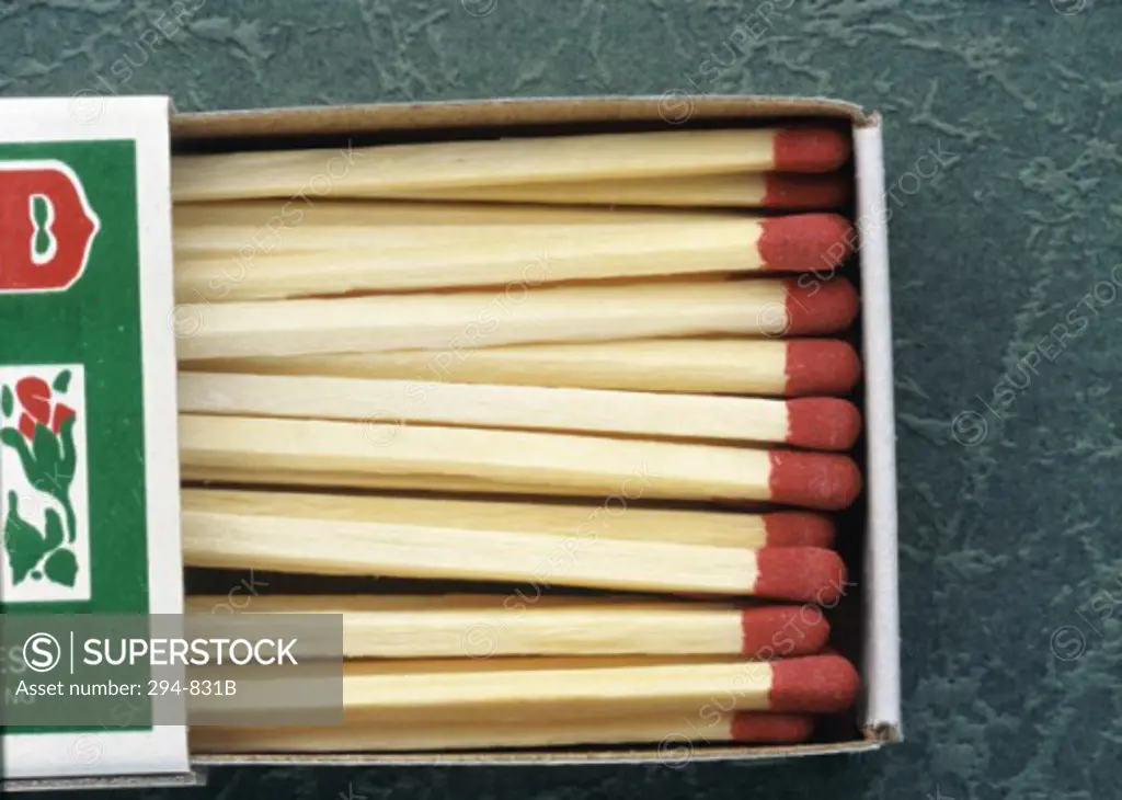 Close-up of matchsticks in a matchbox