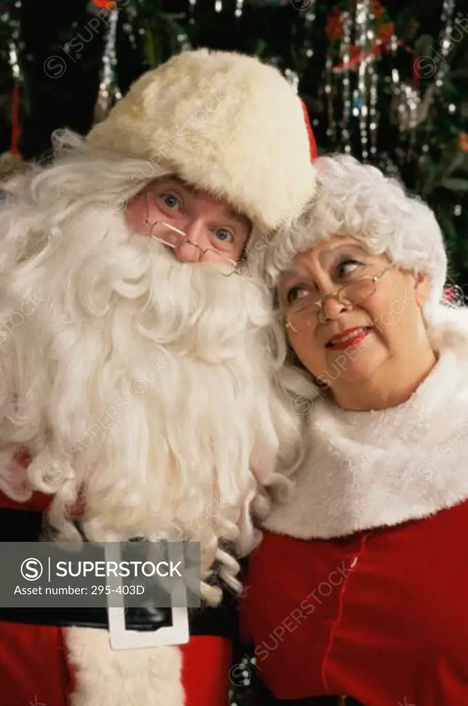 Close-up of Santa Claus and Mrs. Claus