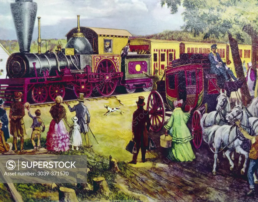 First Train In Town In 1860's, artist unknown