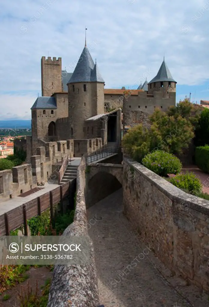 High angle view of a fortress, Carcassonne, Aude, Languedoc-Rousillon, France