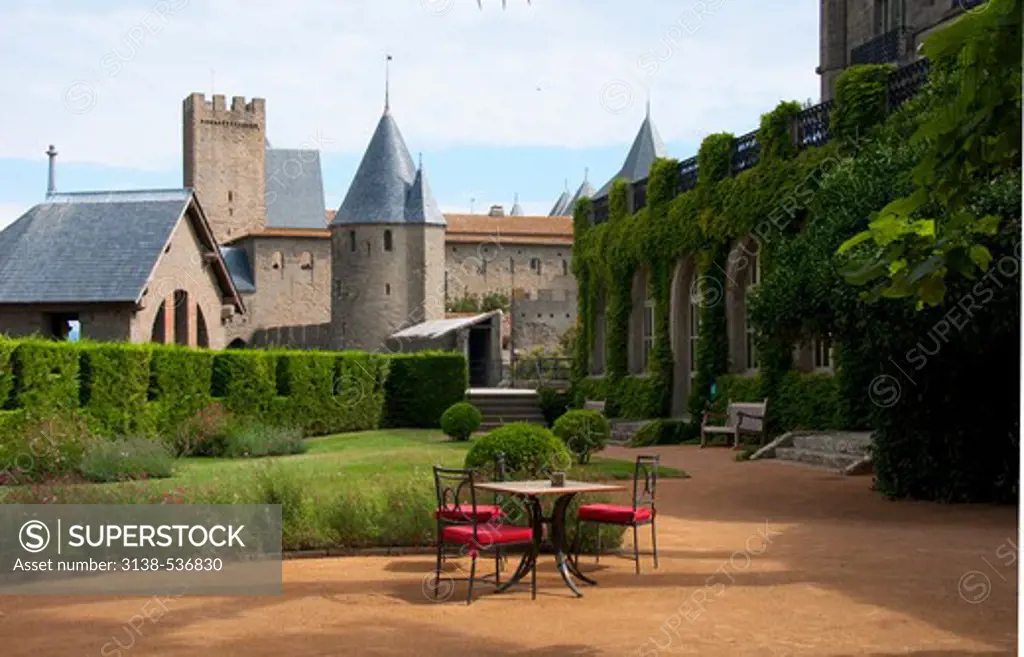 Fortress with a hotel, Hotel de la Cite, Carcassonne, Aude, Languedoc-Rousillon, France