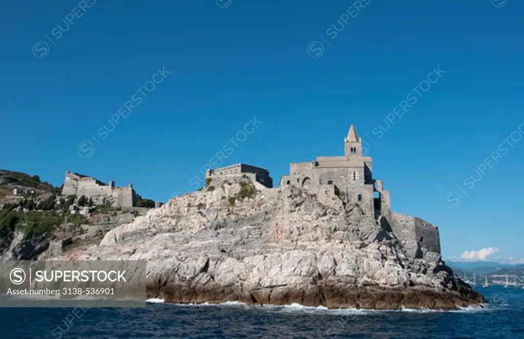 Church and a castle on the coast, Church of San Pietro, Doria Castle, Portovenere, La Spezia Province, Liguria, Italy