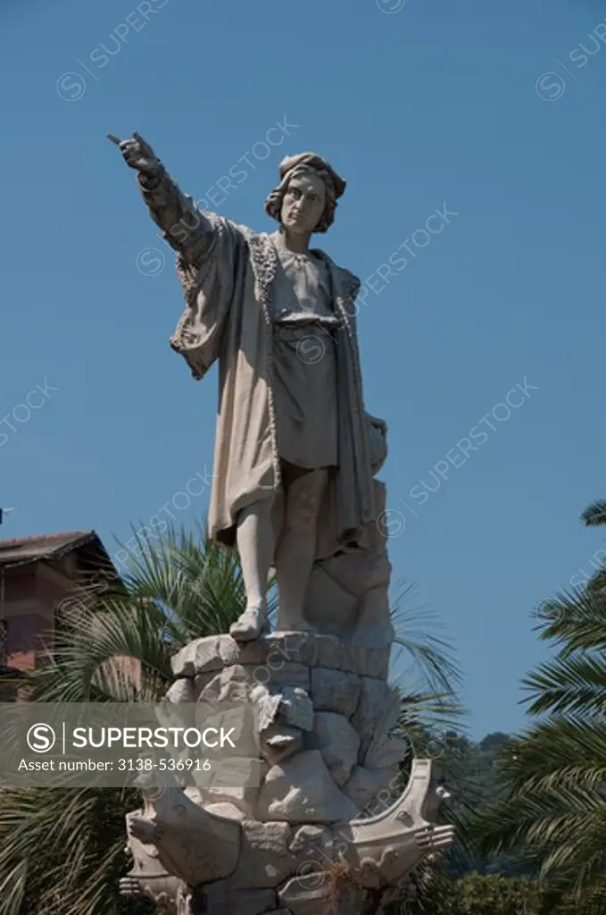 Low angle view of a statue of Christopher Columbus, Santa Margherita Ligure, Genoa Province, Liguria, Italy