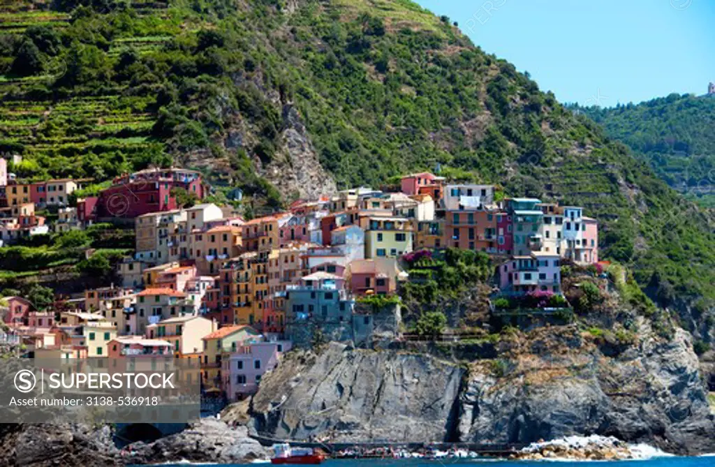 Houses in a coastal town, Manarola, Riomaggiore, La Spezia Province, Liguria, Italy