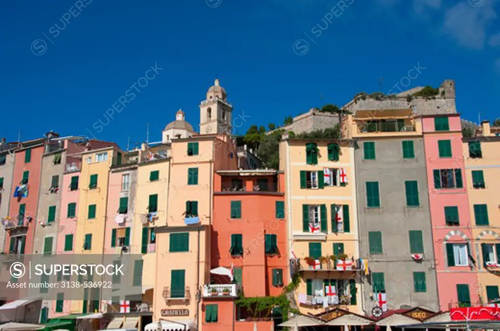 Facade of buildings in a town, Portovenere, La Spezia Province, Liguria, Italy