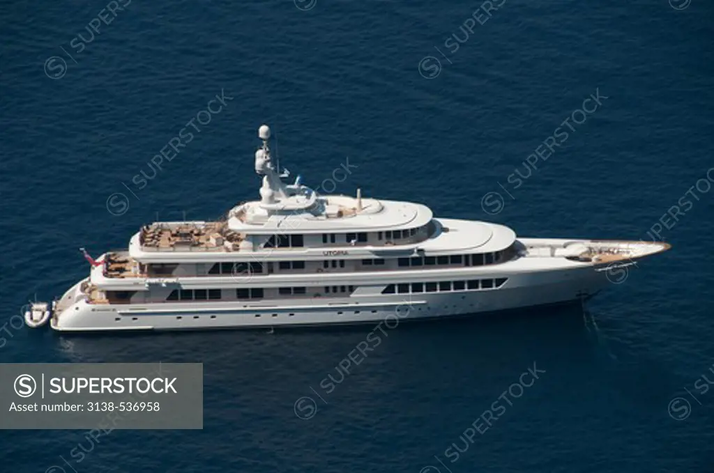High angle view of Big Aron yacht, Santorini, Cyclades Islands, Greece