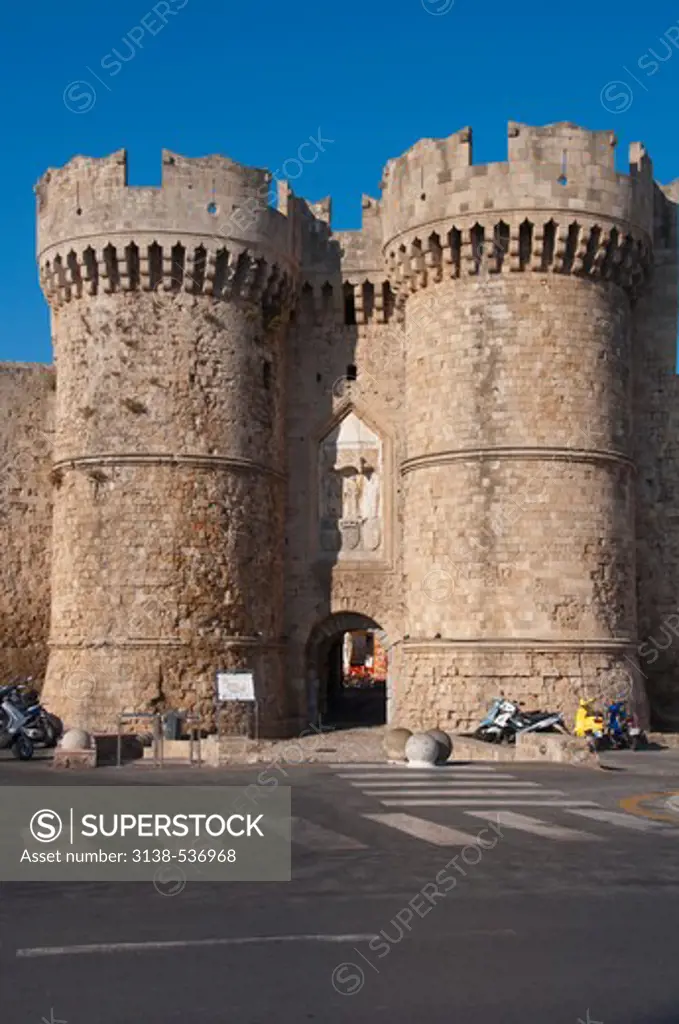 Facade of a palace, Palace Of The Grand Master Of The Knights Of Rhodes, Rhodes, Dodecanese Islands, Greece