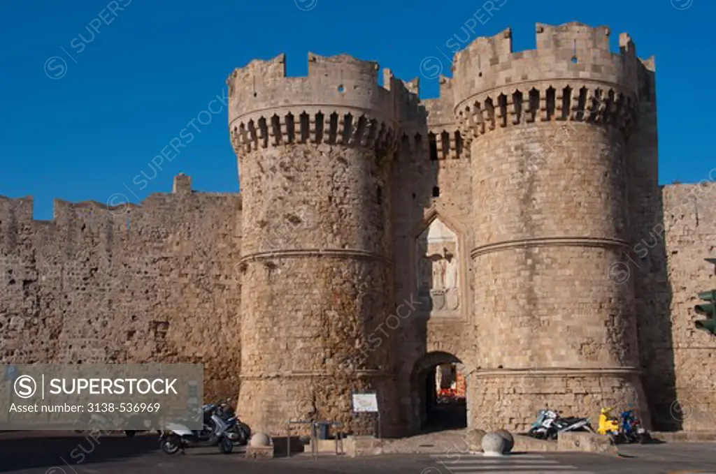Facade of a palace, Palace Of The Grand Master Of The Knights Of Rhodes, Rhodes, Dodecanese Islands, Greece
