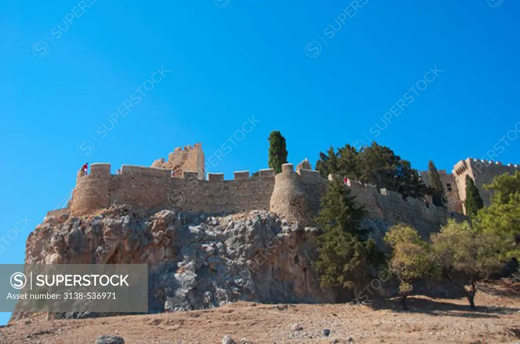 Castle on a cliff, Lindos, Rhodes, Dodecanese Islands, Greece