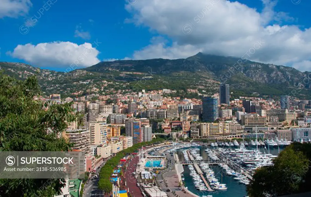 High angle view of a city with harbor, Monte Carlo, Monaco