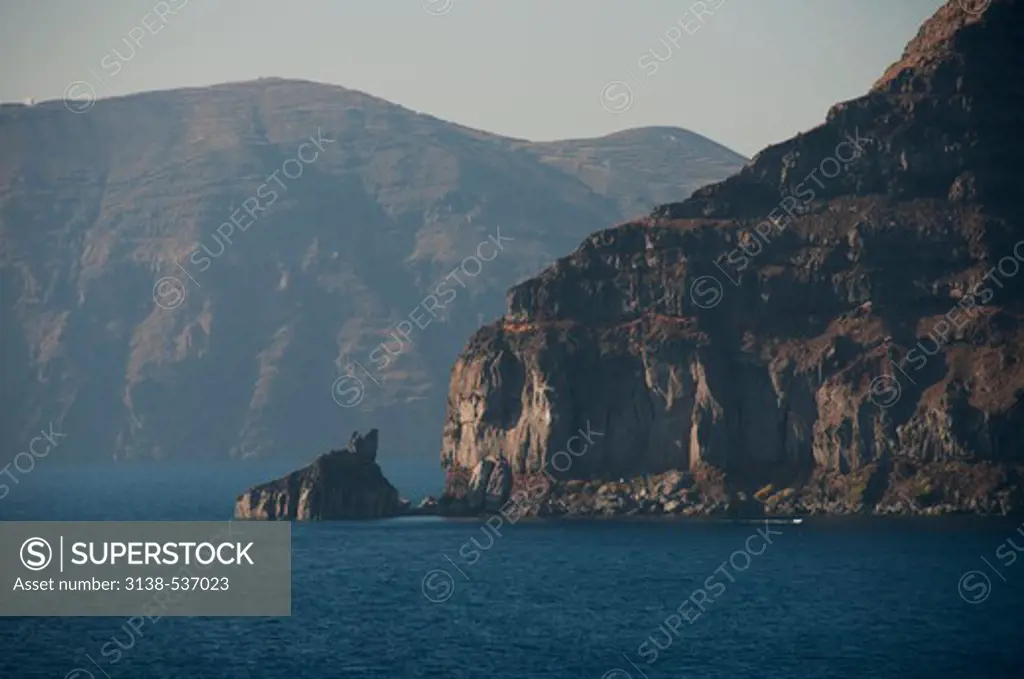 Mountains at the coast, Santorini, Cyclades Islands, Greece
