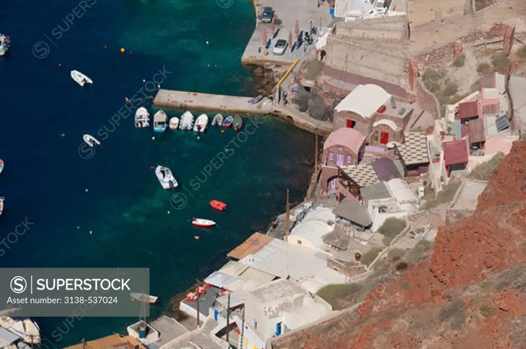 High angle view of a town, Ammoudi Port, Santorini, Cyclades Islands, Greece