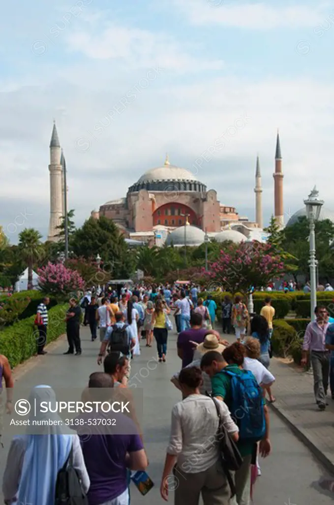 Tourists at a mosque, Aya Sofya, Istanbul, Turkey