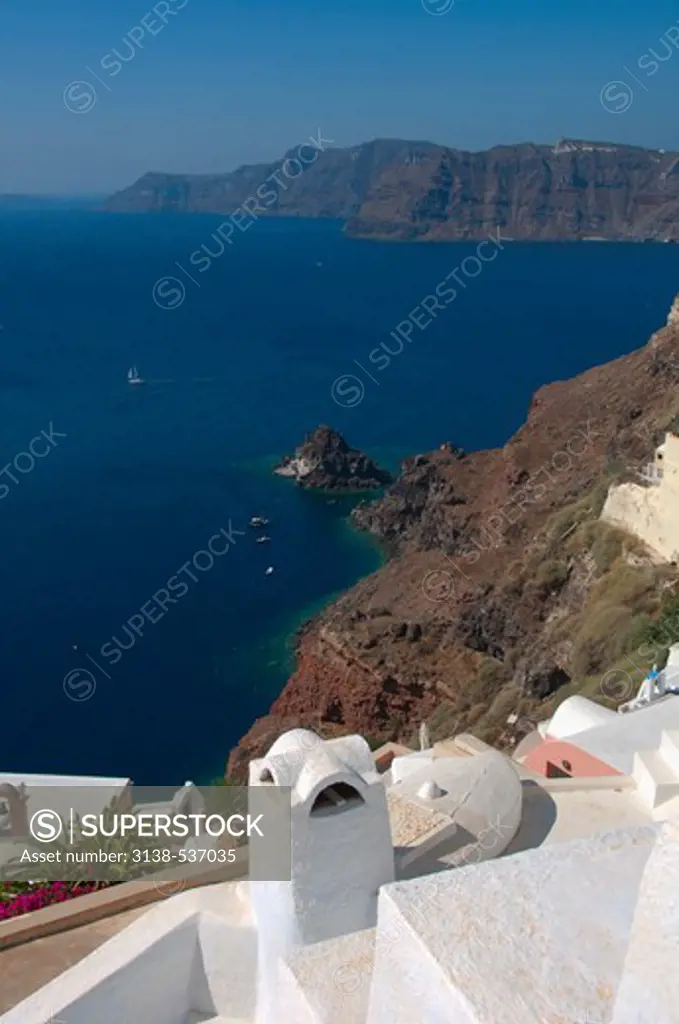 Town at the waterfront, Oia, Santorini, Cyclades Islands, Greece