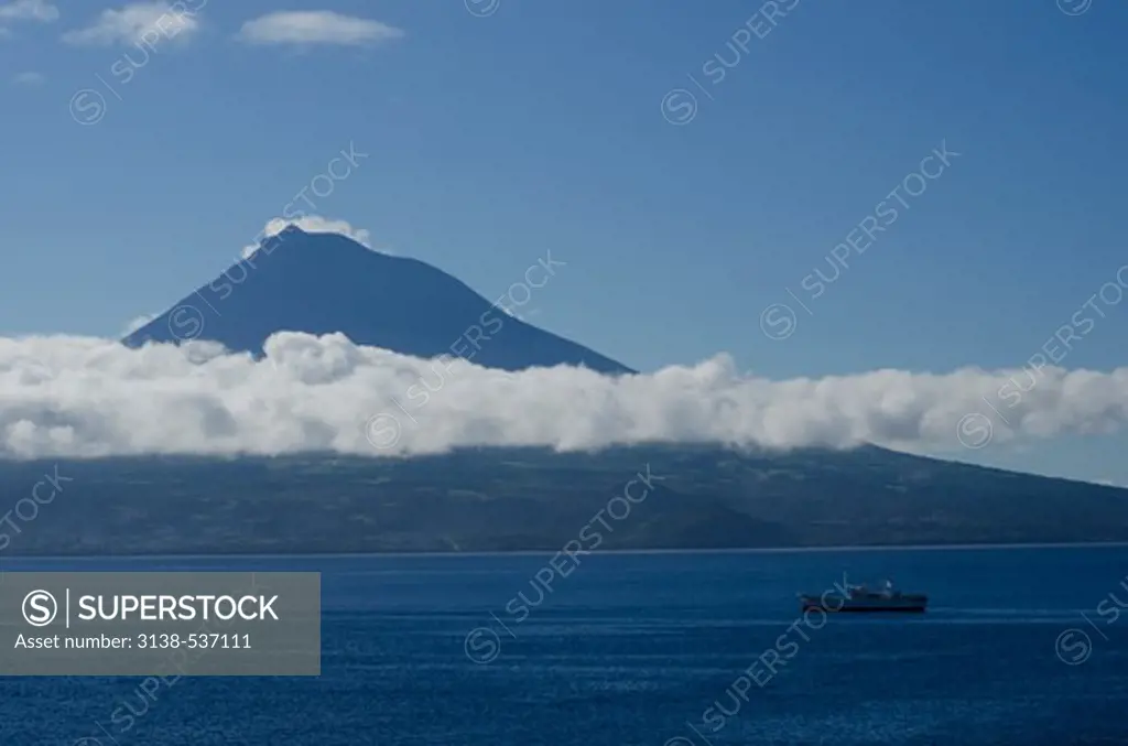 Azores, Pico Island, View of Pico Mountain from Faial Island
