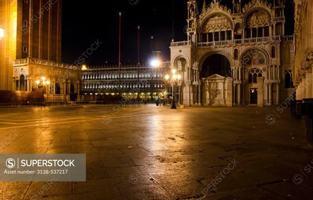 St. Mark's Cathedral and Doges Palace lit up at night, St. Mark's Square, Venice, Veneto, Italy