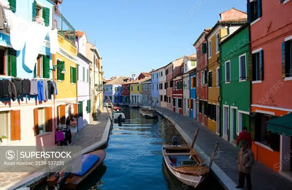Houses along a canal, Burano, Venice, Veneto, Italy