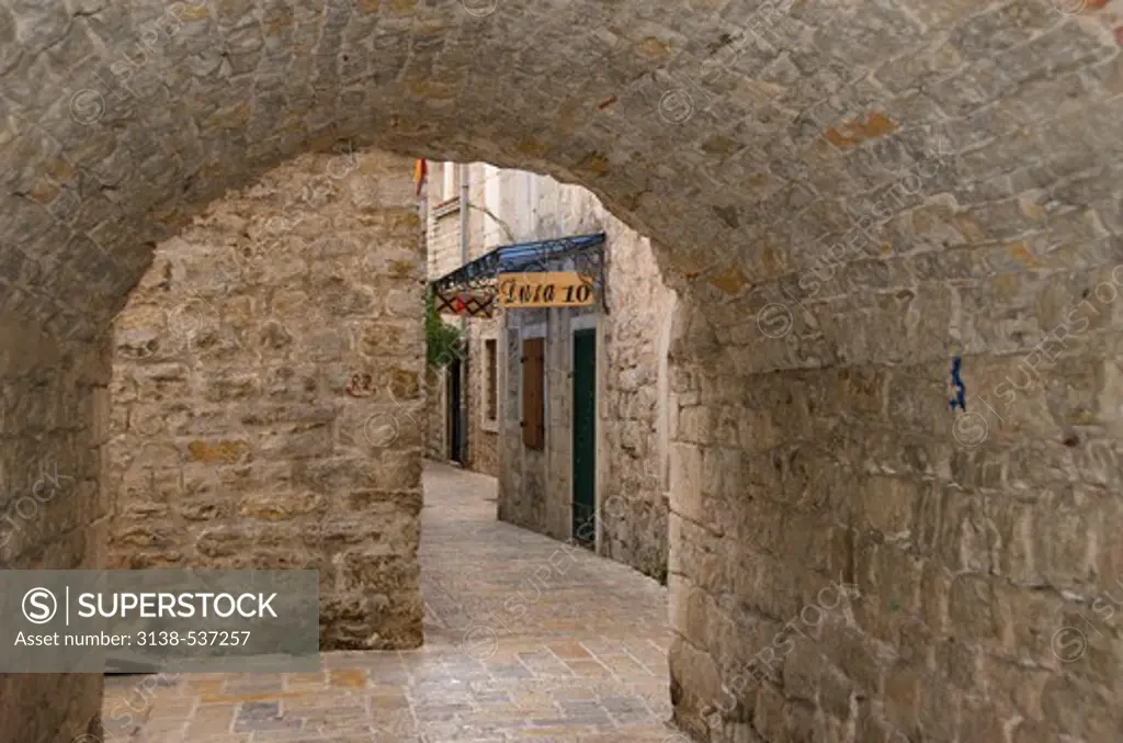Typical street in the Old Town of Budva, Kotor, Montenegro